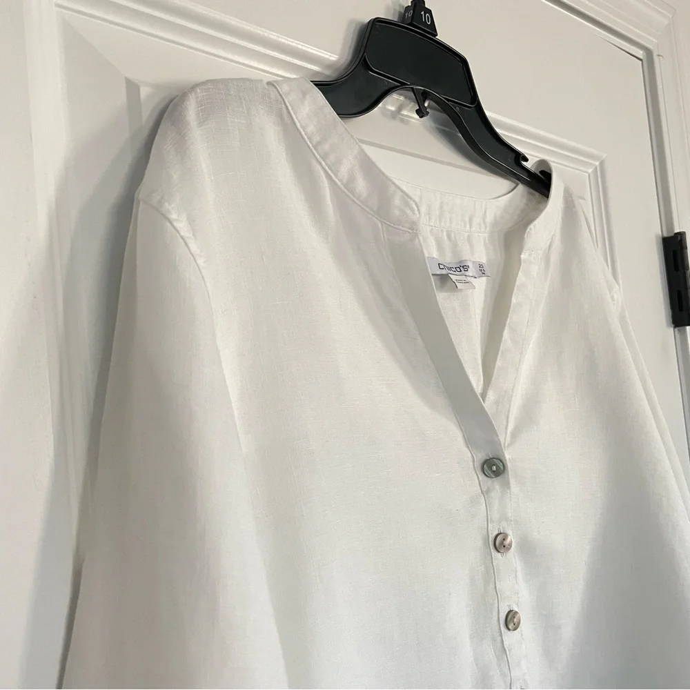 Chico's 100% Linen Classic White Pullover Tunic Blouse Size 14 - Picture 4 of 8